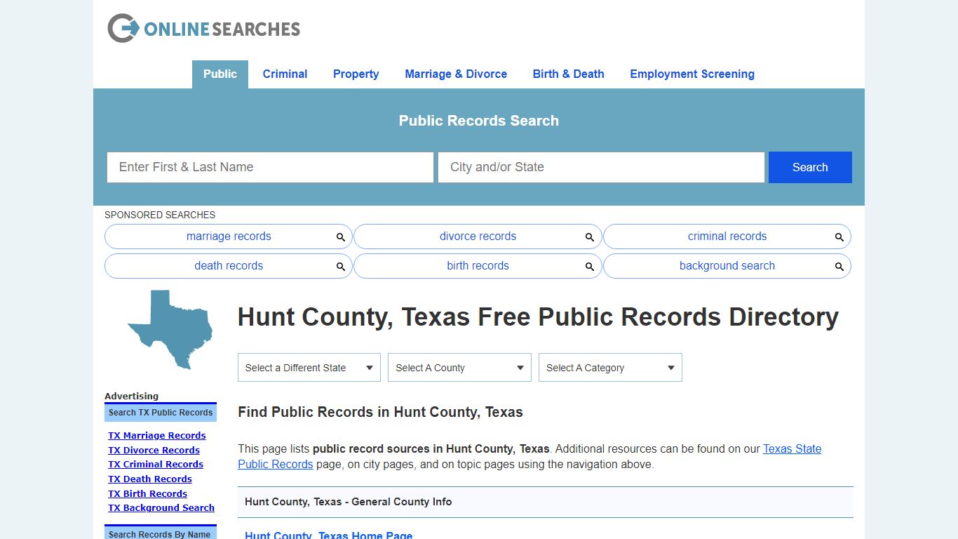 Hunt County, Texas Free Public Records Directory - OnlineSearches.com
