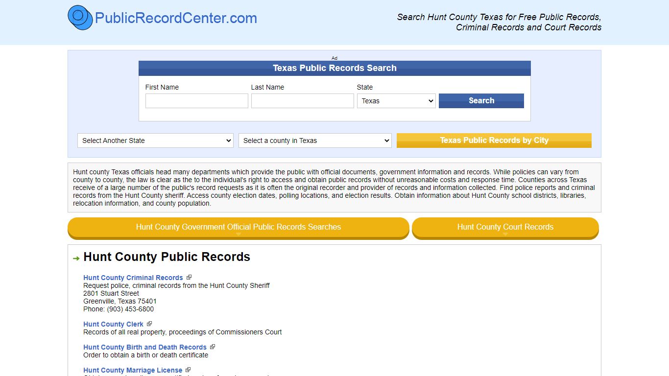 Hunt County Texas Free Public Records - Court Records - Criminal Records